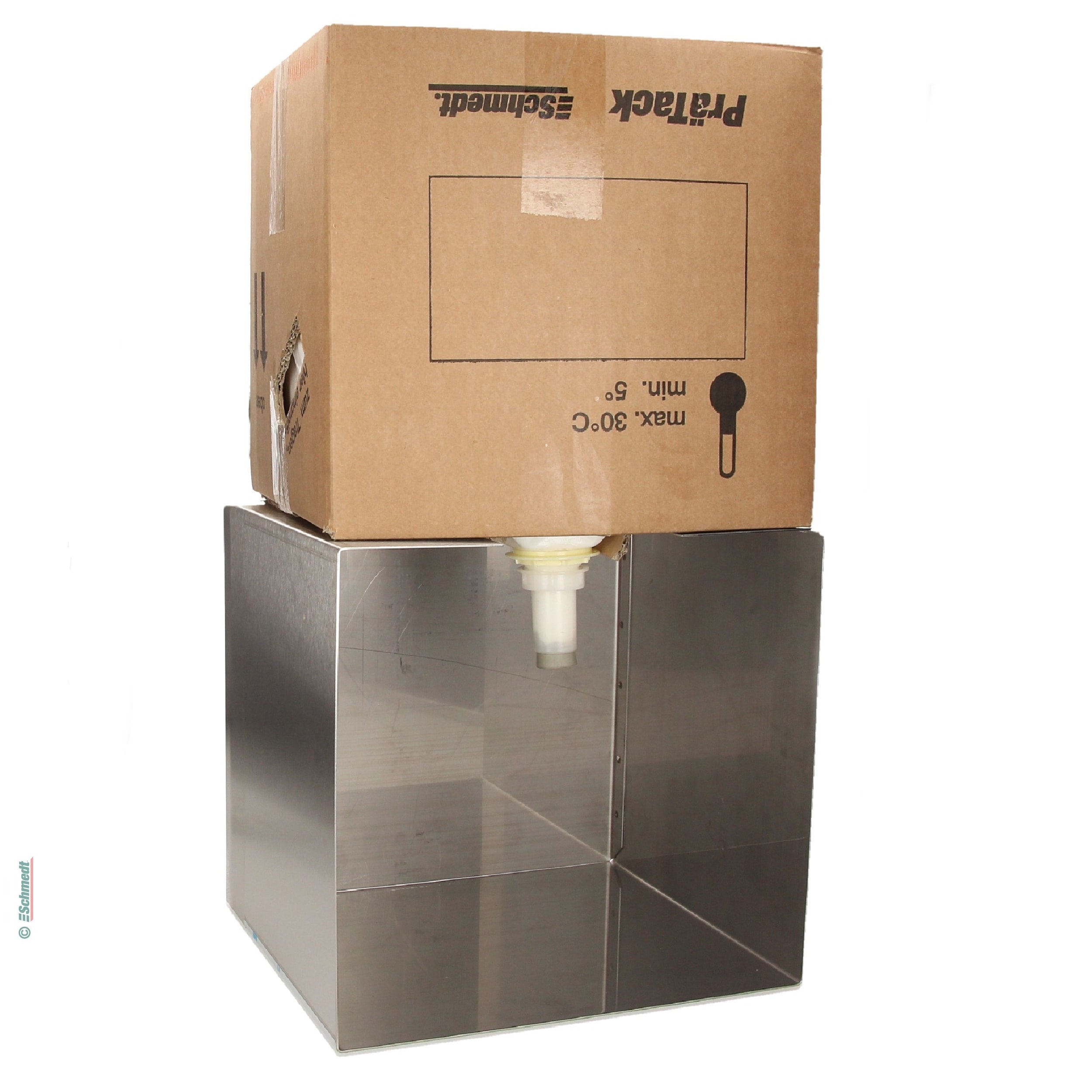 Abfüllstation für PräTack-Klebstoffe - in Bag-in-Box-Verpackungen (alle Gebindegrößen) - PräTack-Karton öffnen, Kunststoffbeutel herausziehe... - Bild-1