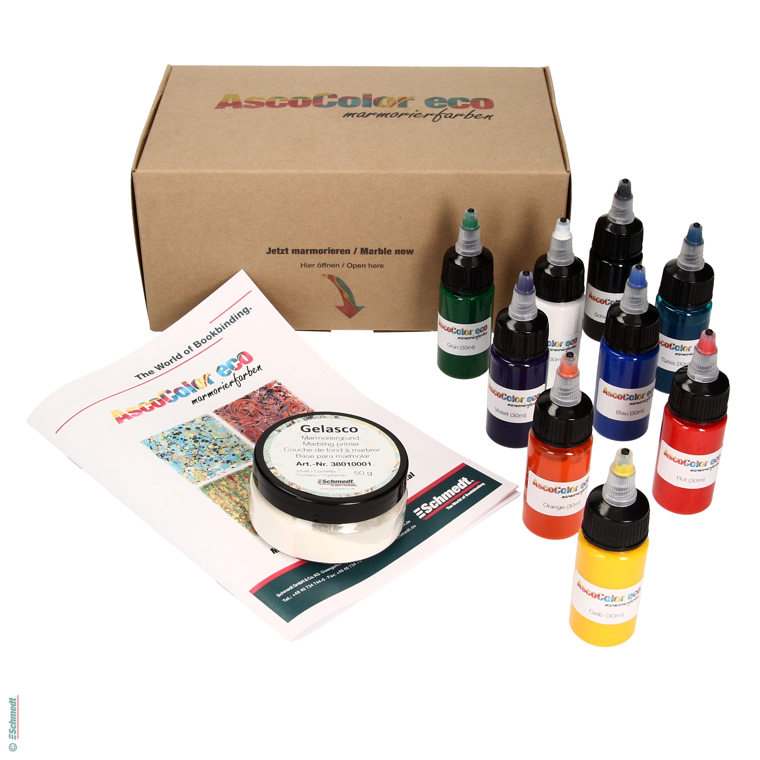 AscoColor eco - Marmorierfarben-Set - Acrylfarben auf Wasserbasis mit organischen Pigmenten - zur Herstellung marmorierter Papiere... - Bild-1