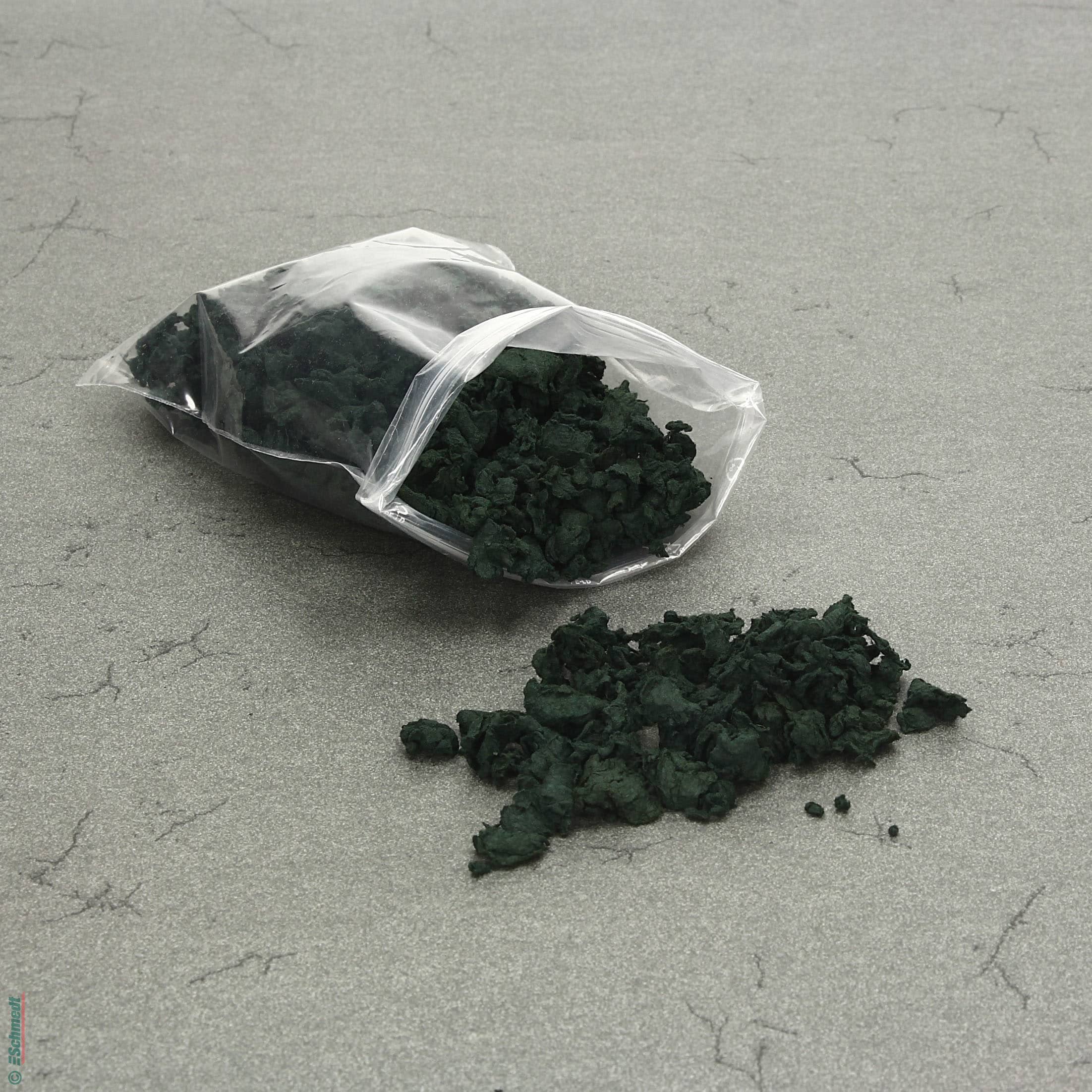 Papierfasern aus reiner Baumwolle - Farbe 008 - dunkelgrün - zur Herstellung von Faserbrei bei der Papierrestaurierung...