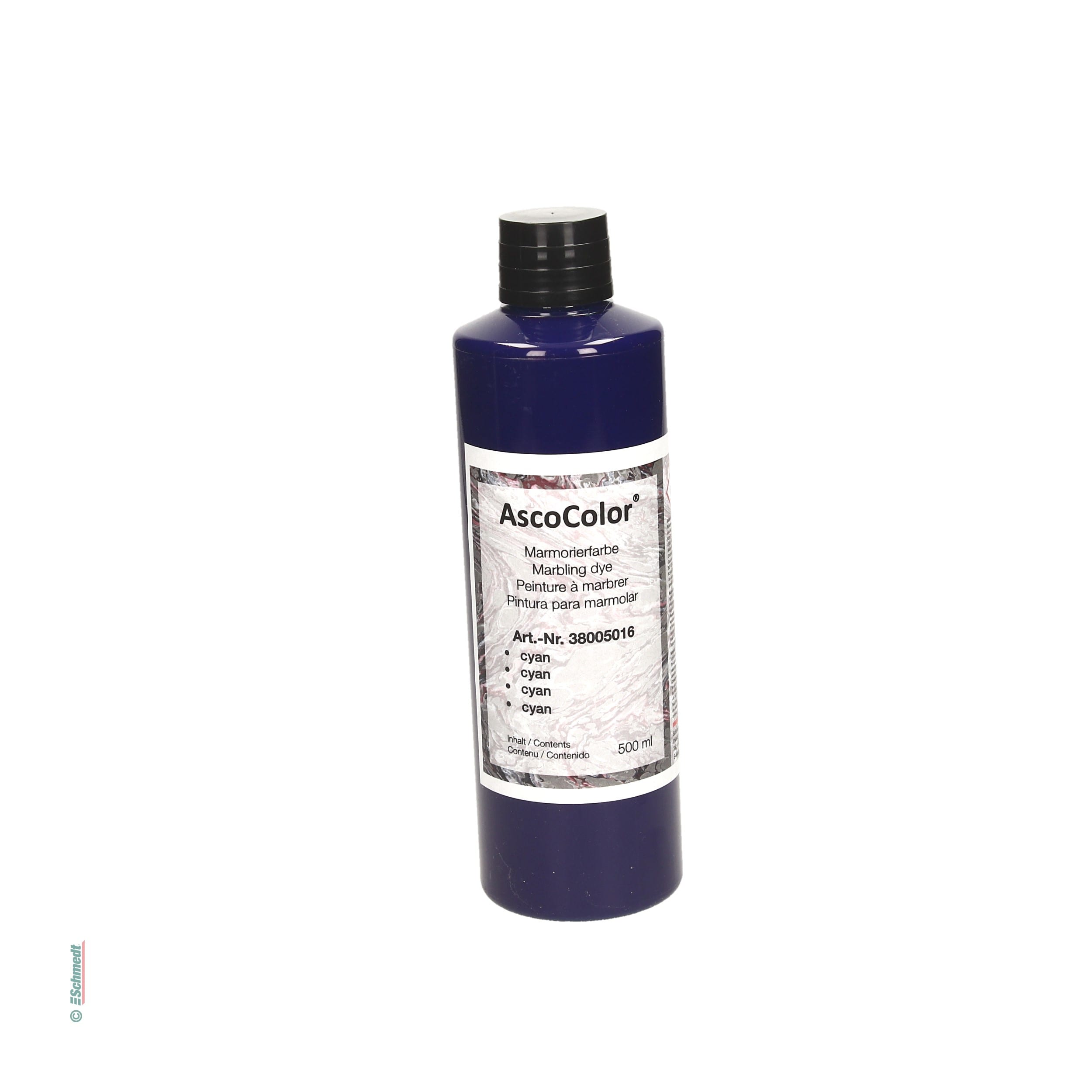AscoColor® Marmorierfarbe - Farbe cyanblau - Gebindegröße Flasche / 500 ml - zur Herstellung marmorierter Papiere... - Bild-1