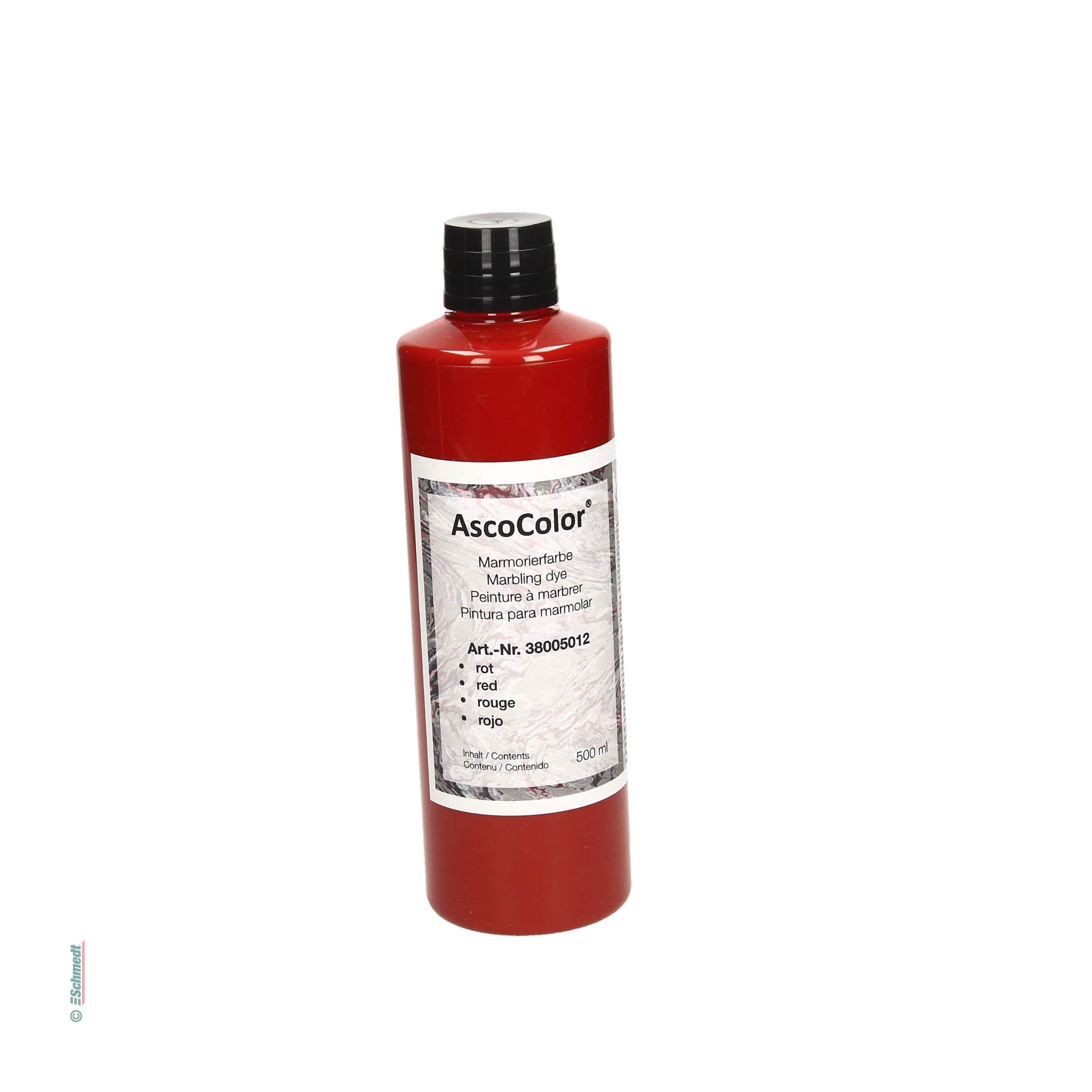 AscoColor® Marmorierfarbe - Farbe rot - Gebindegröße Flasche / 500 ml - zur Herstellung marmorierter Papiere... - Bild-1