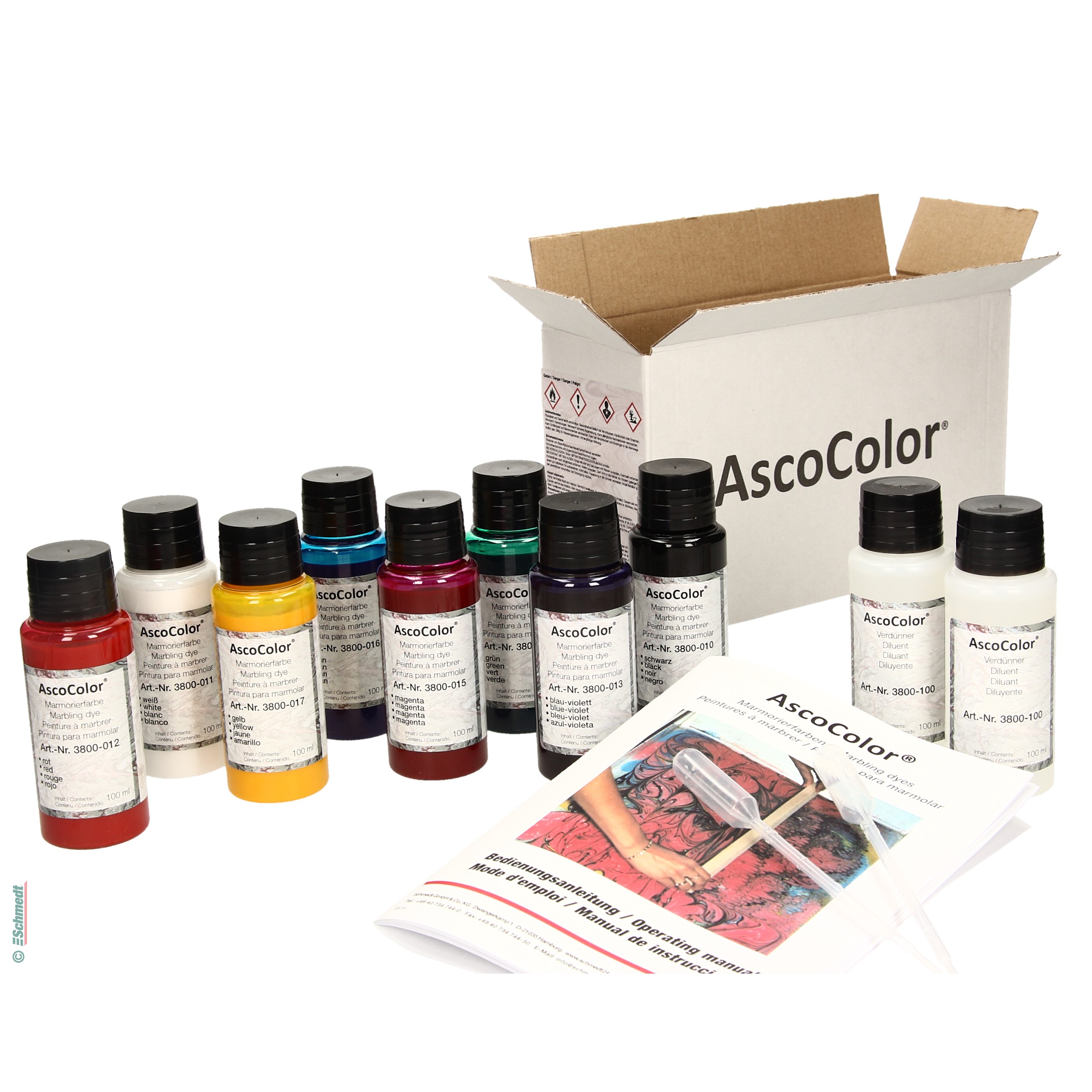 AscoColor® Marmorierfarben-Set - spezielle, auf Ölbasis aufgebaute Farbe - zur Herstellung marmorierter Papiere... - Bild-1